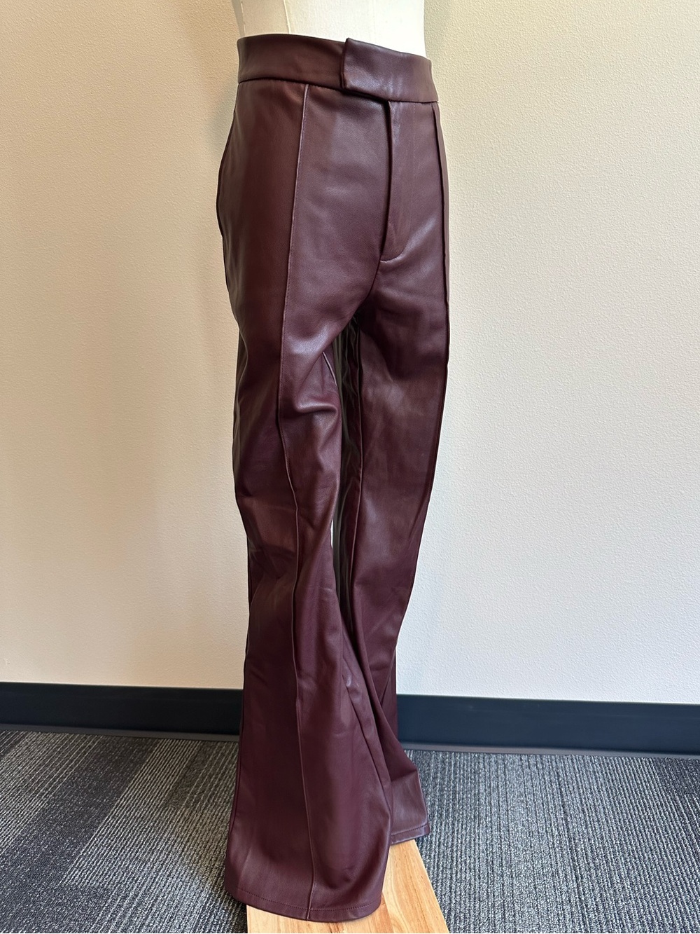 7 For All Mankind Merlot Faux Leather HighWaisted Boot Cut Flare Pants | SIZE XS